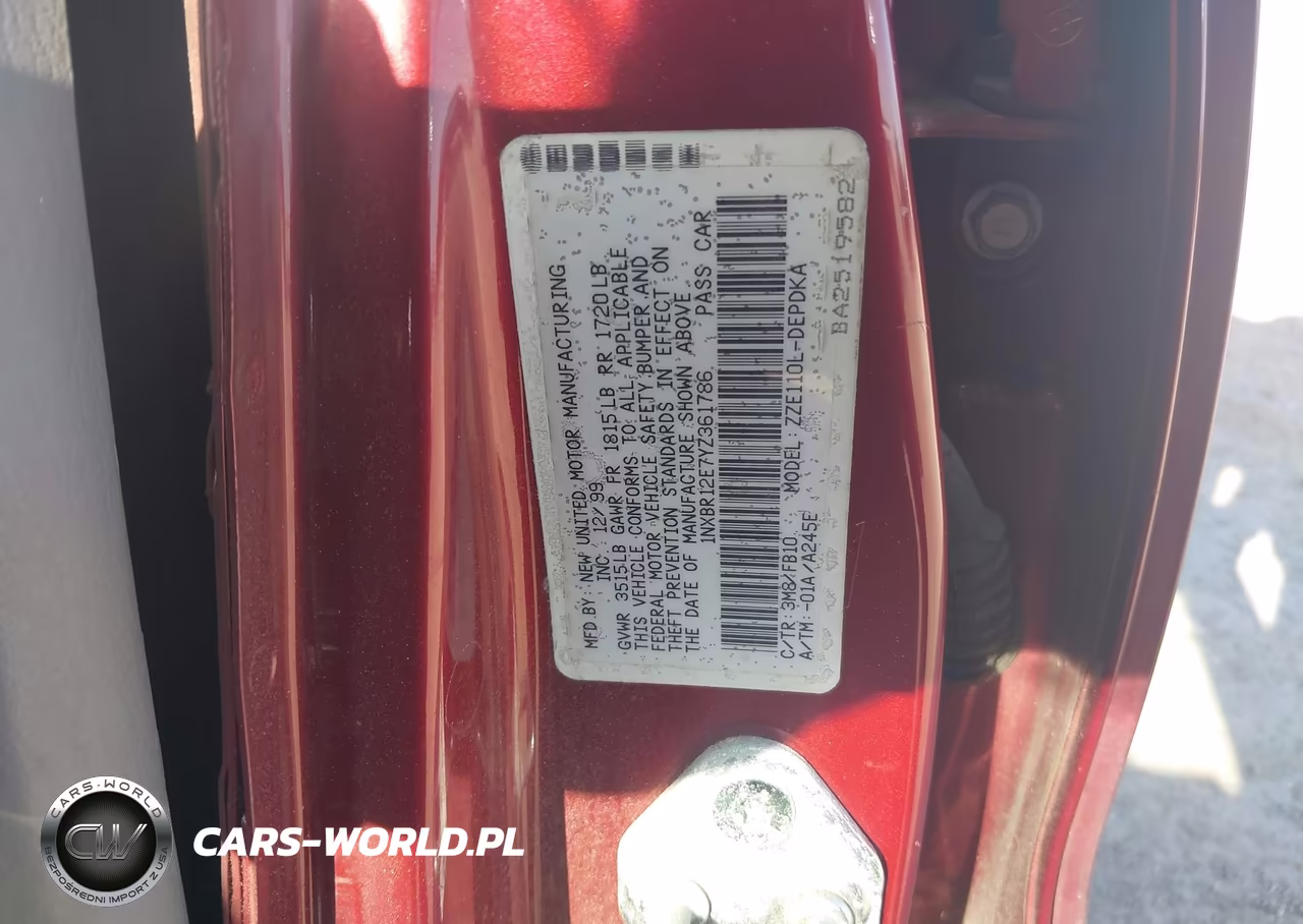 2000 Toyota Corolla Ce VIN:1NXBR12E7YZ361786 - 9
