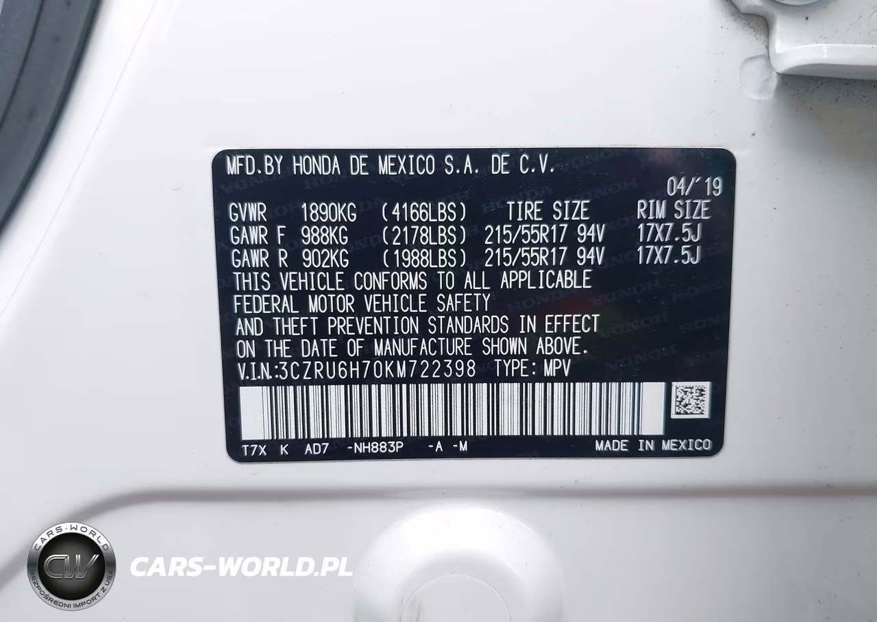 2019 Honda Hr-V Ex-L VIN:3CZRU6H70KM722398 - 9
