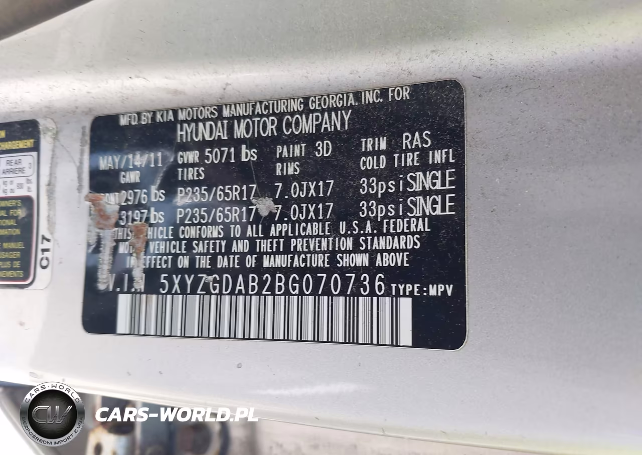 2011 Hyundai Santa Fe Gls VIN:5XYZGDAB2BG070736 - 9