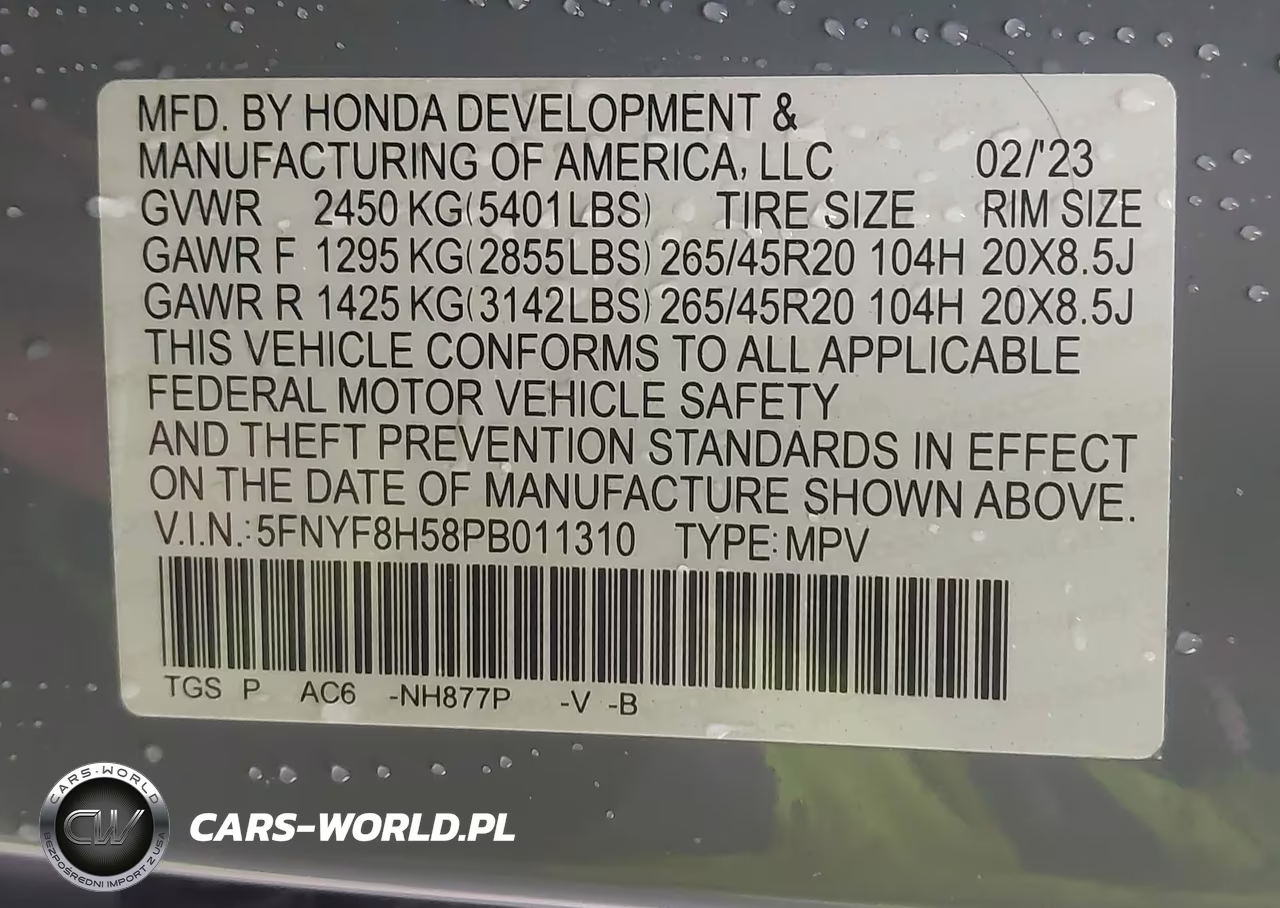 2023 Honda Passport Awd Ex-L VIN:5FNYF8H58PB011310 - 9