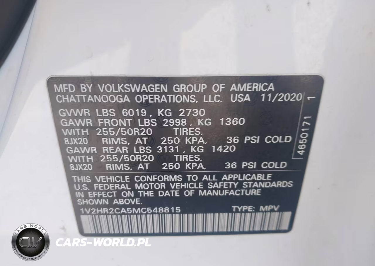 2021 Volkswagen Atlas 3.6L V6 Se W-Technology VIN:1V2HR2CA5MC548815 - 9