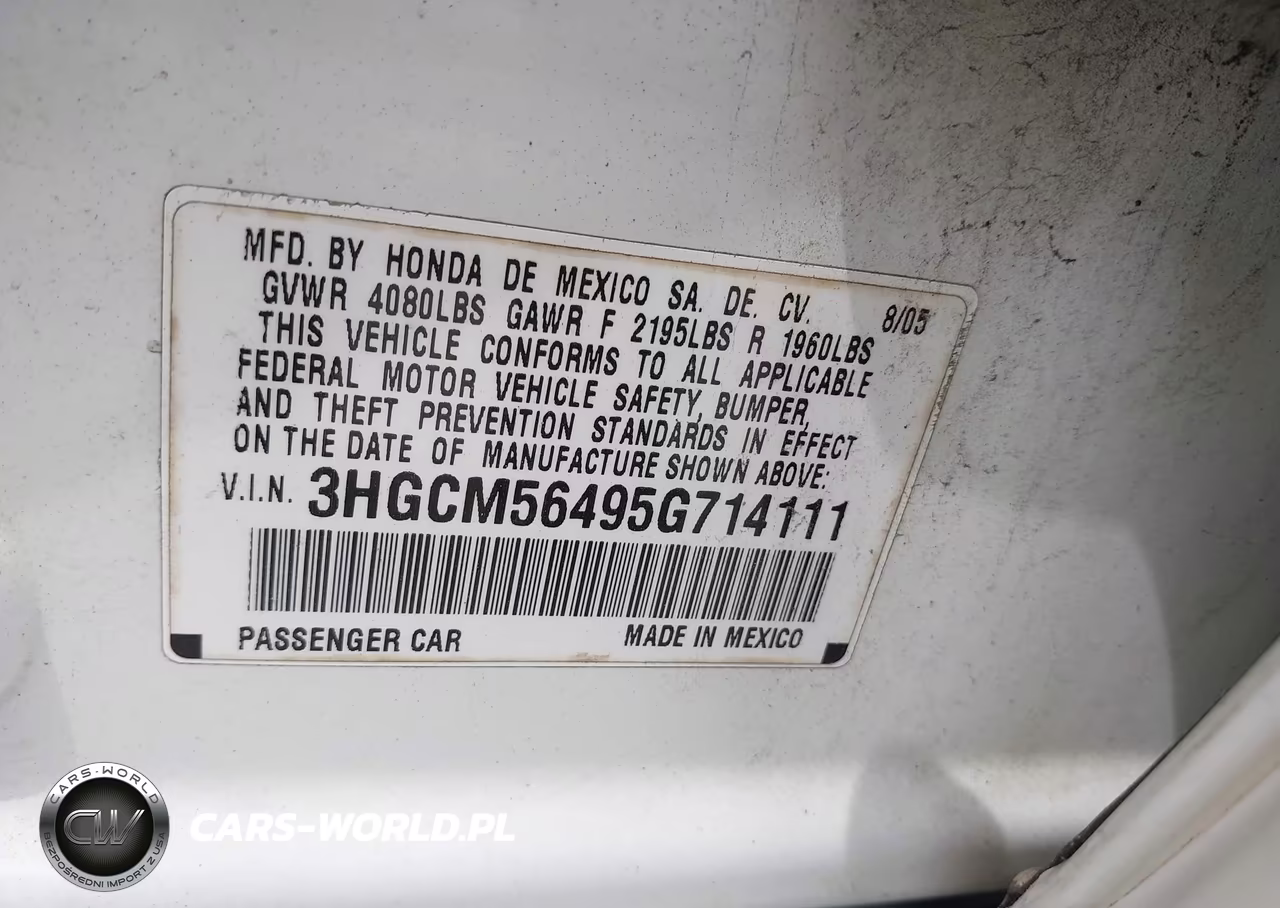 2005 Honda Accord 2.4 Lx VIN:3HGCM56495G714111 - 9