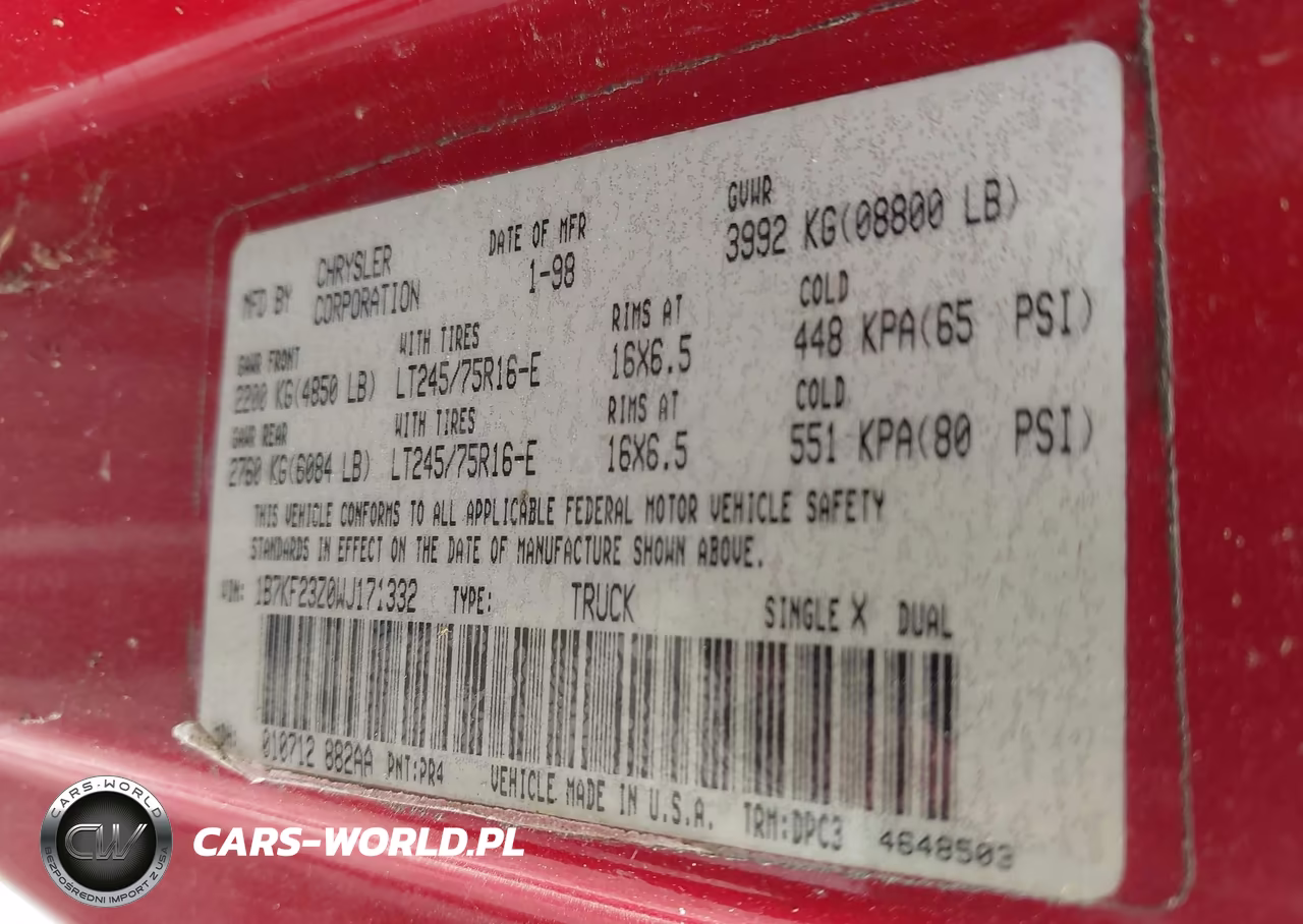 1998 Dodge Ram 2500 St VIN:1B7KF23Z0WJ171332 - 9