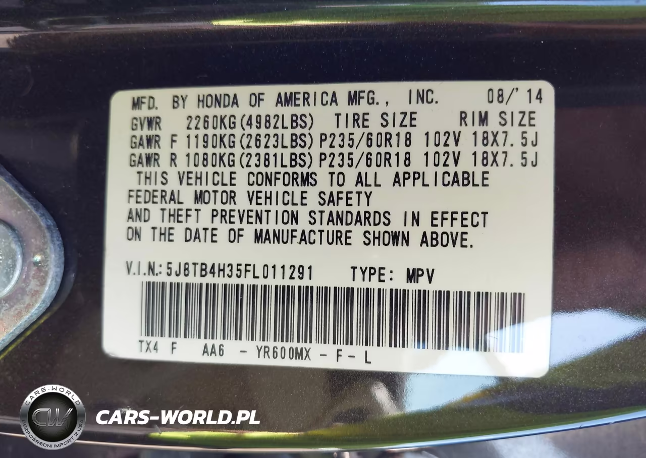 2015 Acura Rdx VIN:5J8TB4H35FL011291 - 9