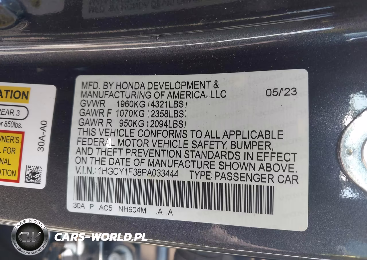 2023 Honda Accord Ex VIN:1HGCY1F38PA033444 - 9