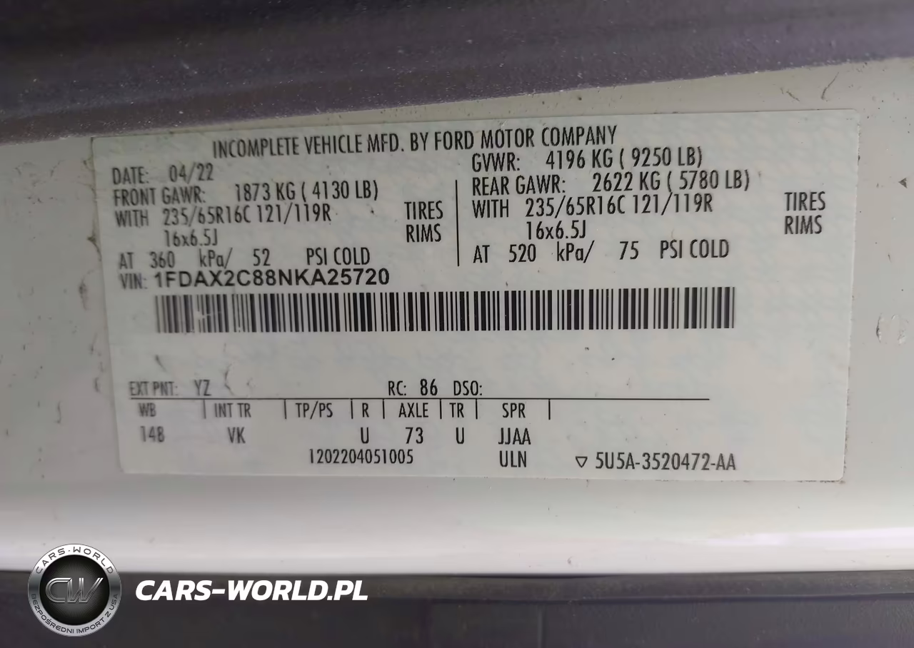 2022 Ford Transit-350 Passenger Van Xl VIN:1FDAX2C88NKA25720 - 9