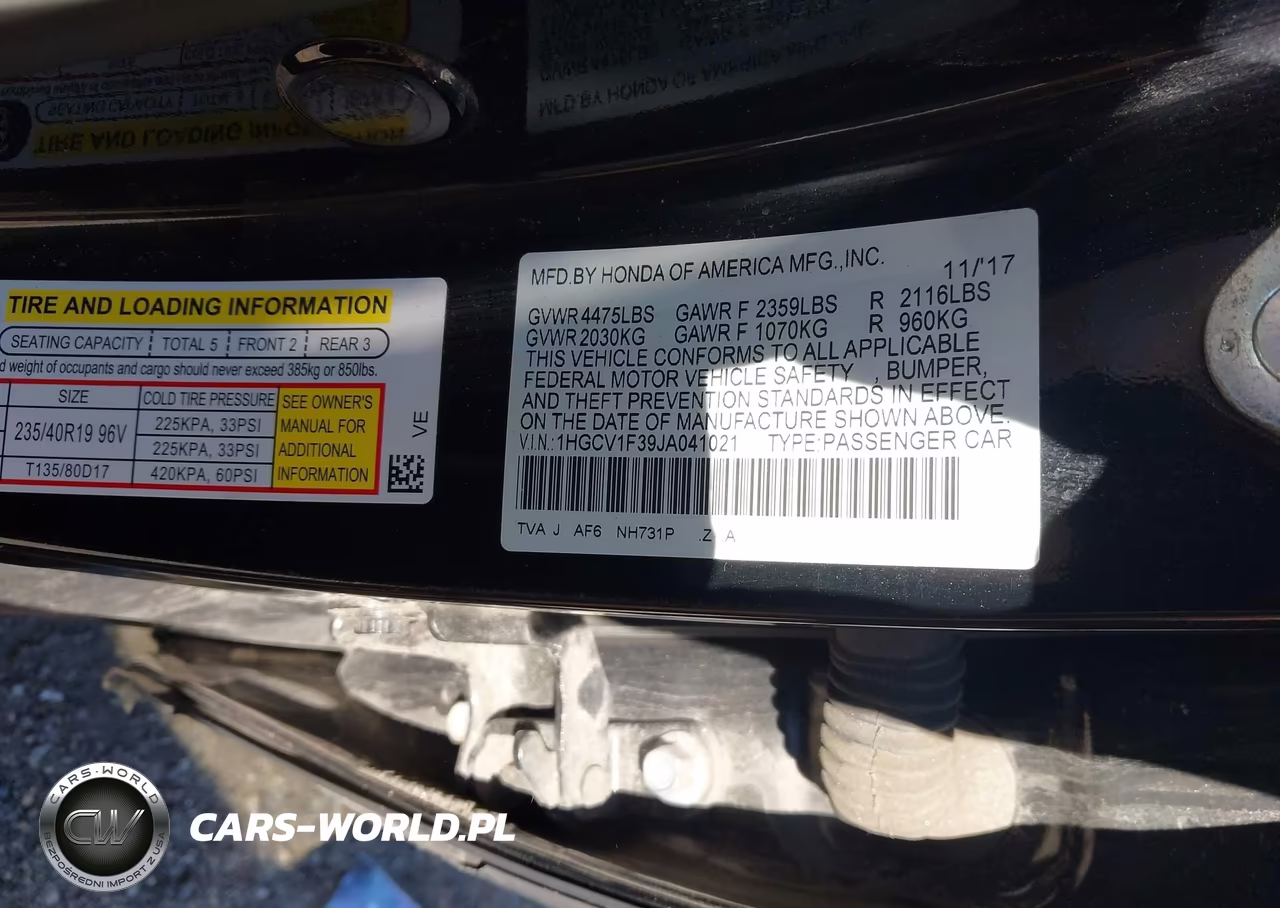 2018 Honda Accord Sport VIN:1HGCV1F39JA041021 - 9