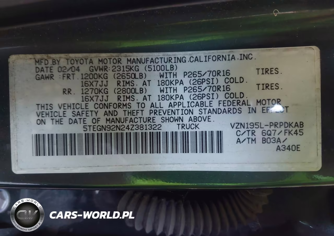 2004 Toyota Tacoma Prerunner V6 VIN:5TEGN92N24Z381322 - 9
