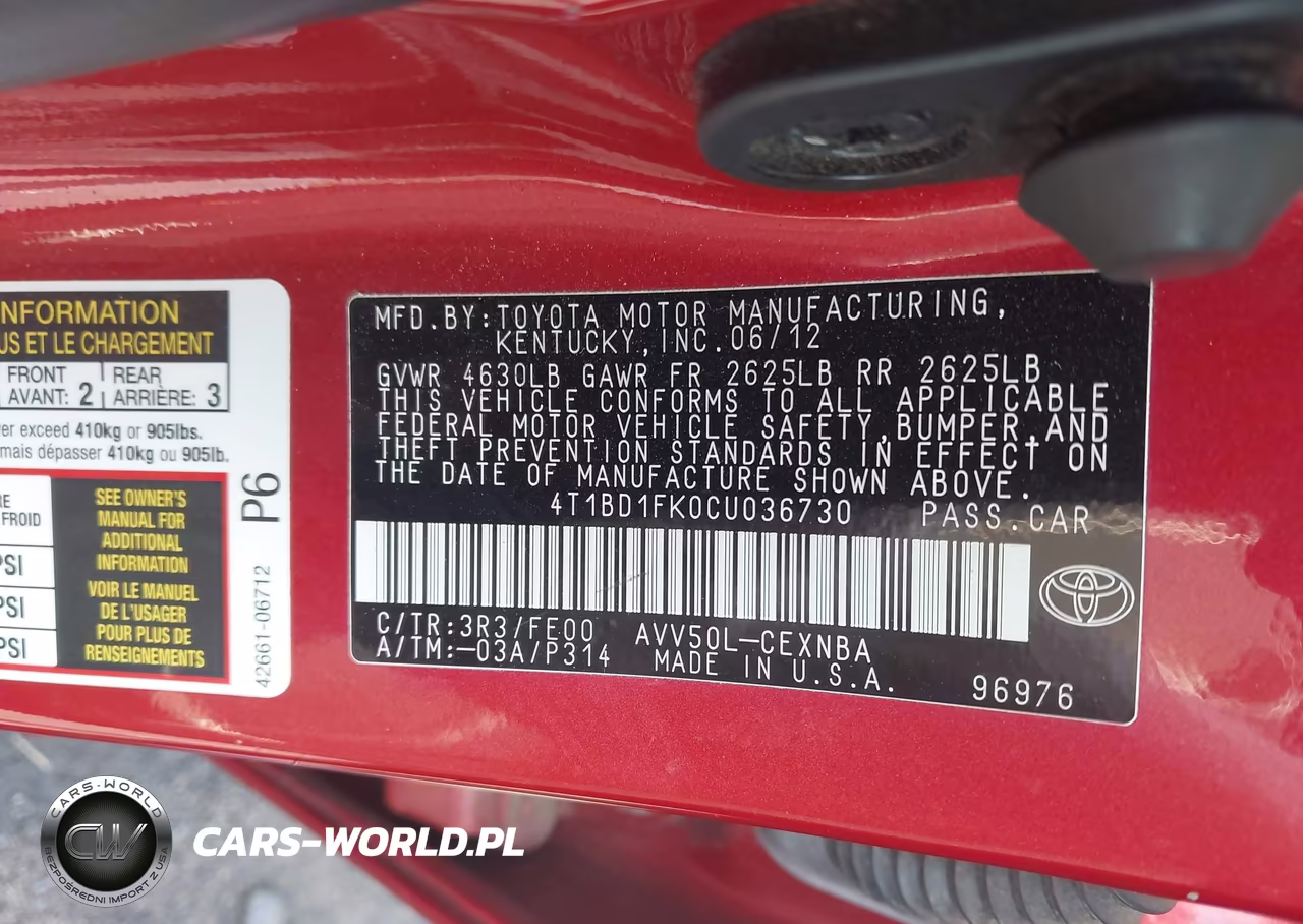 2012 Toyota Camry Hybrid Le VIN:4T1BD1FK0CU036730 - 9