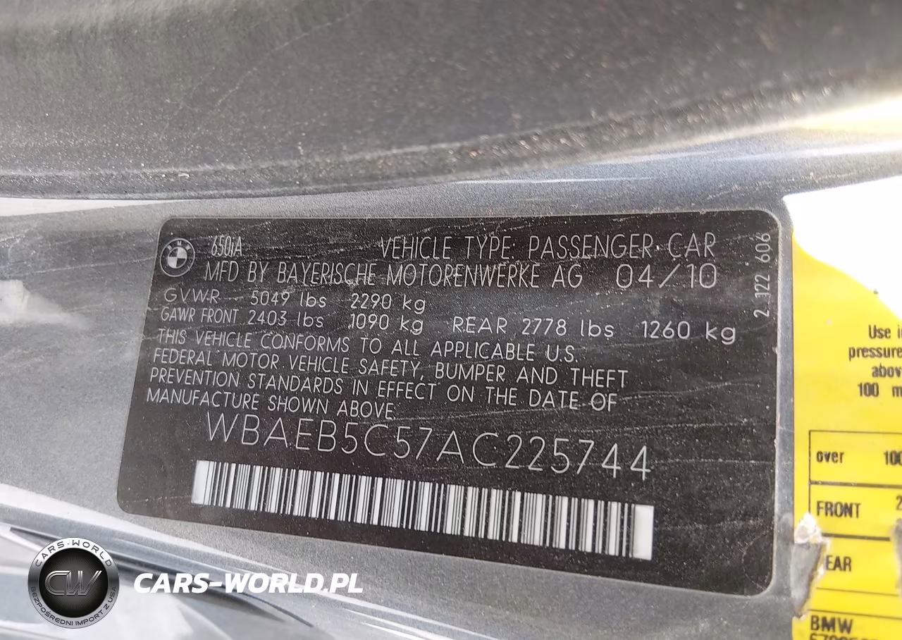 2010 BMW 650I VIN:WBAEB5C57AC225744 - 9