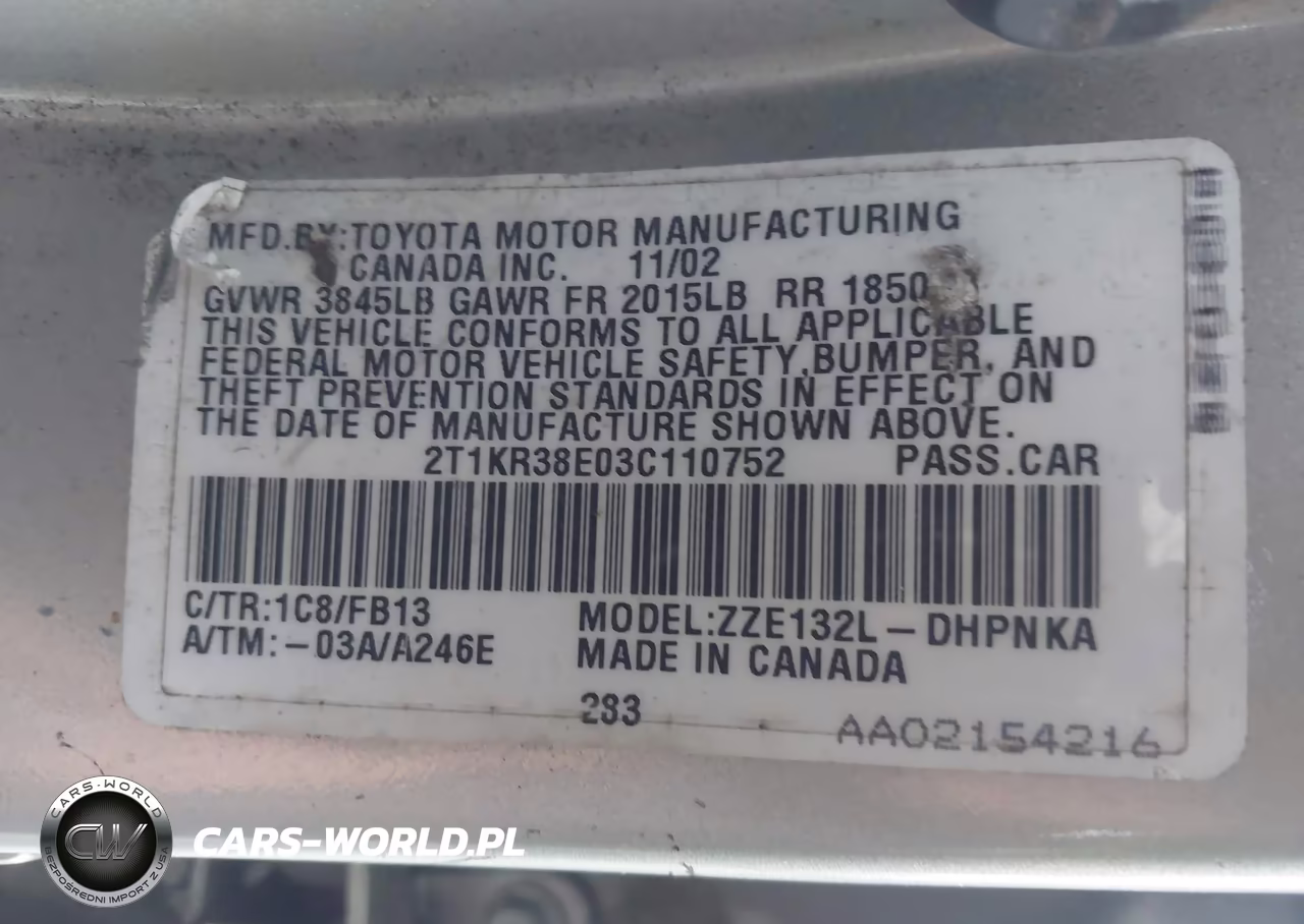 2003 Toyota Matrix Xr VIN:2T1KR38E03C110752 - 9