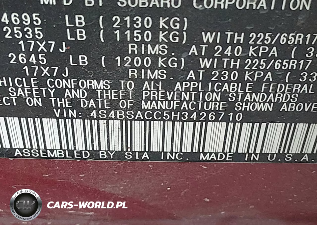 2017 Subaru Outback 2.5I Premium VIN:4S4BSACC5H3426710 - 9