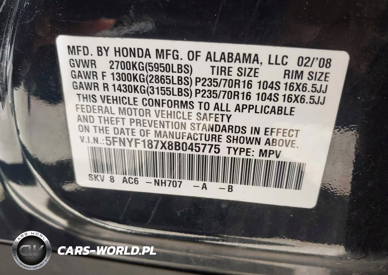 2008 Honda Pilot Ex-L VIN:5FNYF187X8B045775 - 9