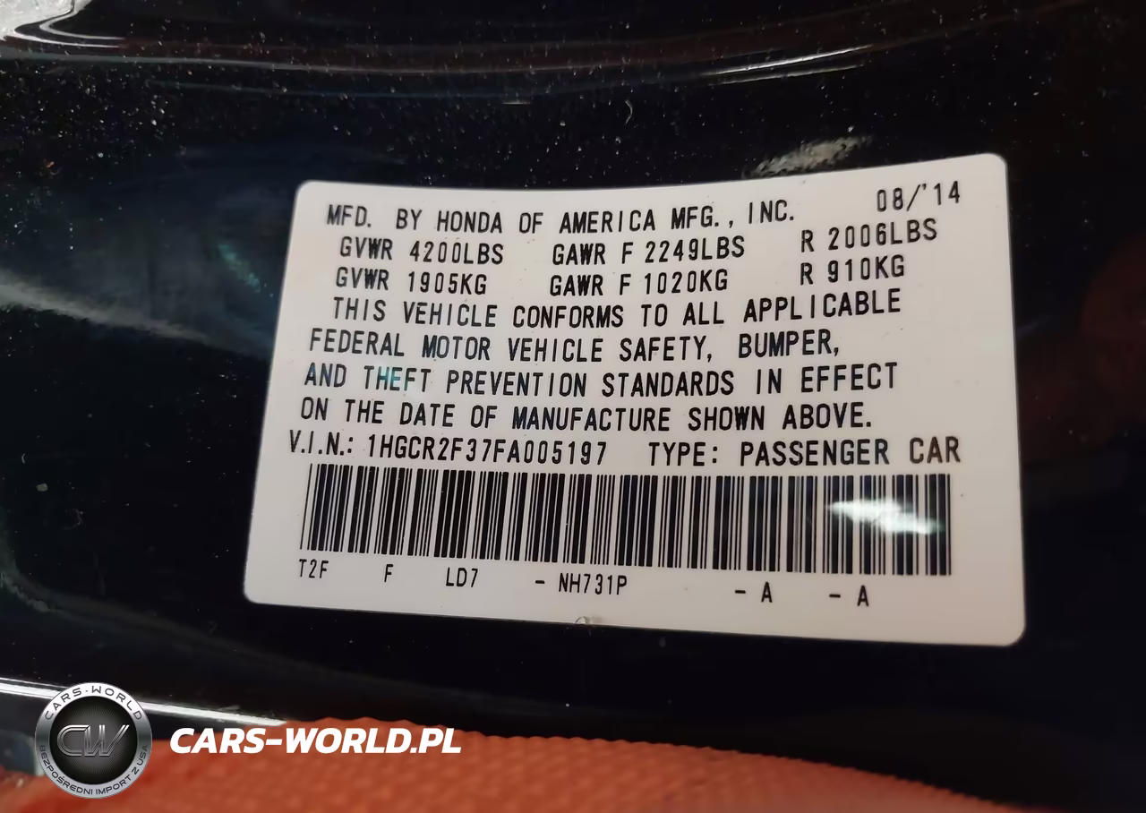 2015 Honda Accord Lx VIN:1HGCR2F37FA005197 - 9