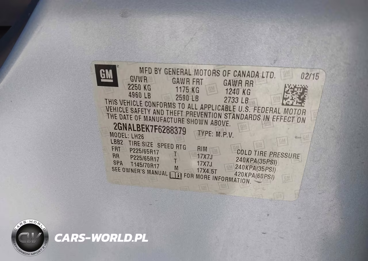 2015 Chevrolet Equinox Lt VIN:2GNALBEK7F6288379 - 9