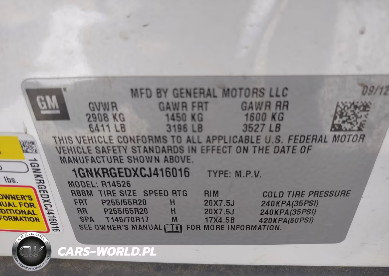 CHEVROLET TRAVERSE VIN:1GNKRGEDXCJ416016 - 9