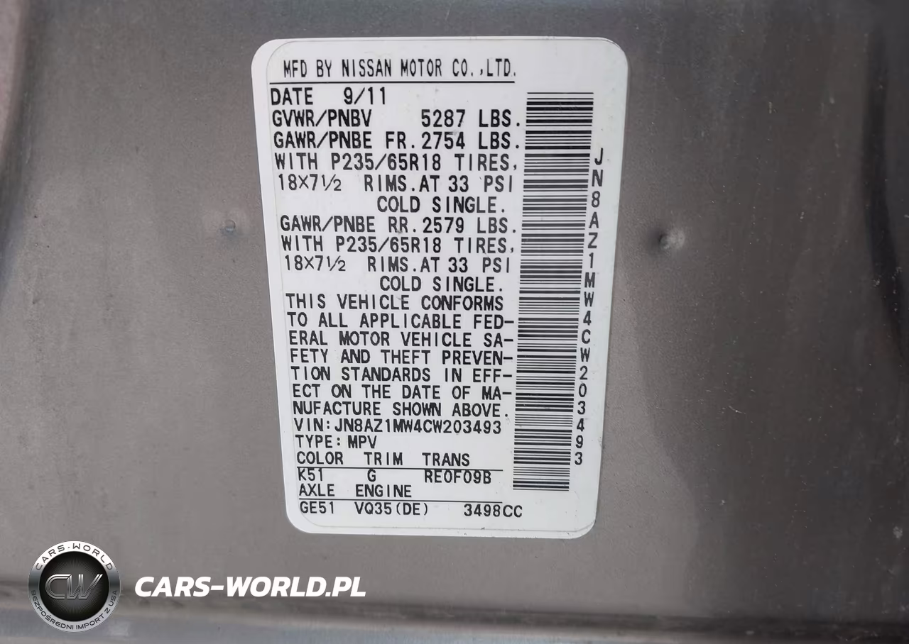 2012 Nissan Murano Sl VIN:JN8AZ1MW4CW203493 - 9