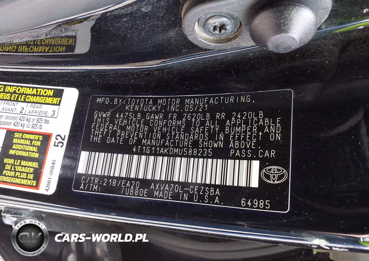 2021 Toyota Camry Se VIN:4T1G11AK0MU588235 - 9