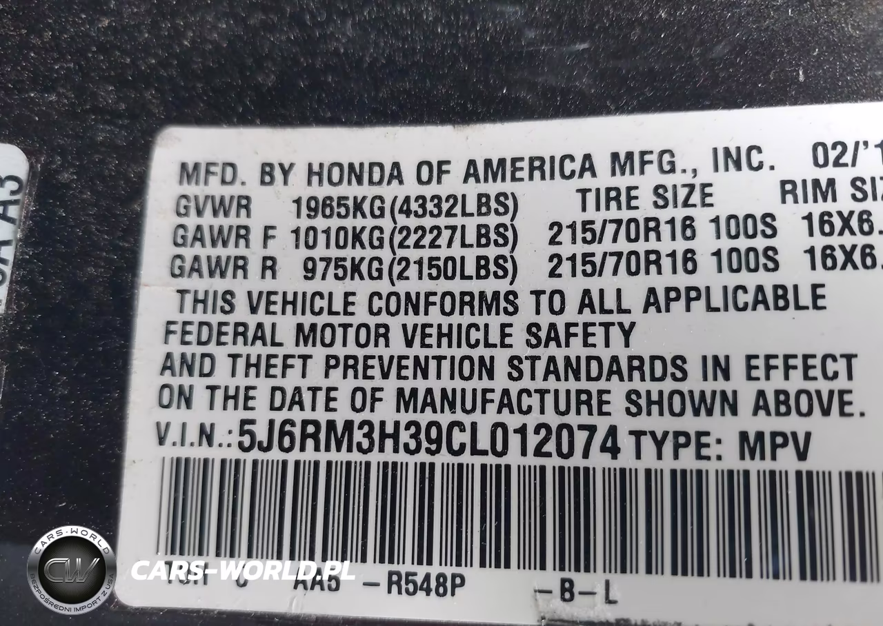 2012 Honda Cr-V Lx VIN:5J6RM3H39CL012074 - 9