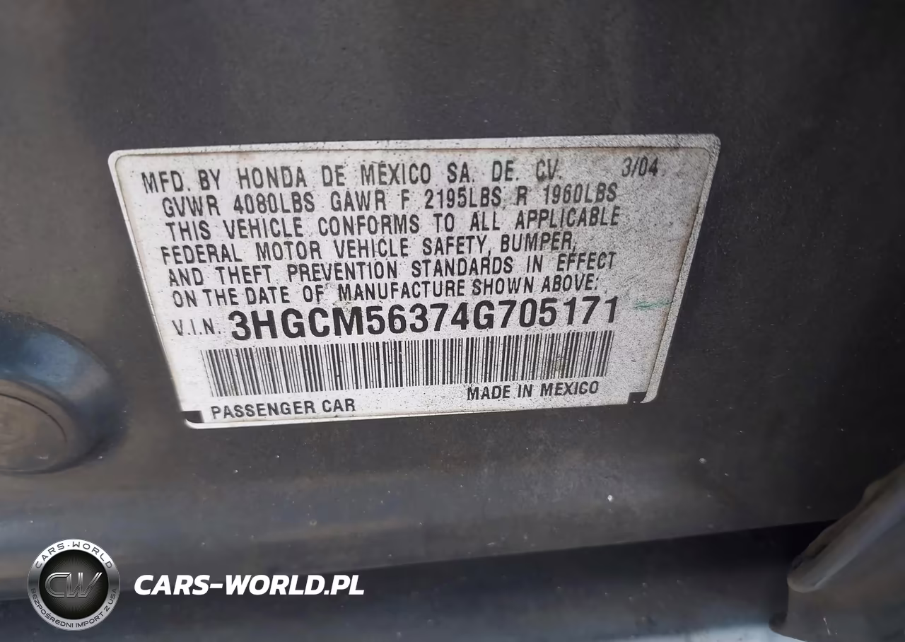2004 Honda Accord 2.4 Lx VIN:3HGCM56374G705171 - 9