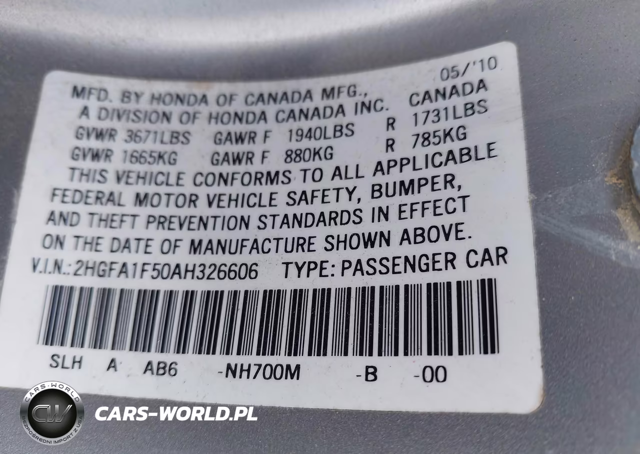 2010 Honda Civic Lx VIN:2HGFA1F50AH326606 - 9