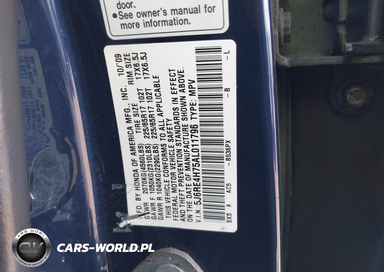 2010 Honda Cr-V Ex-L VIN:5J6RE4H75AL011796 - 9