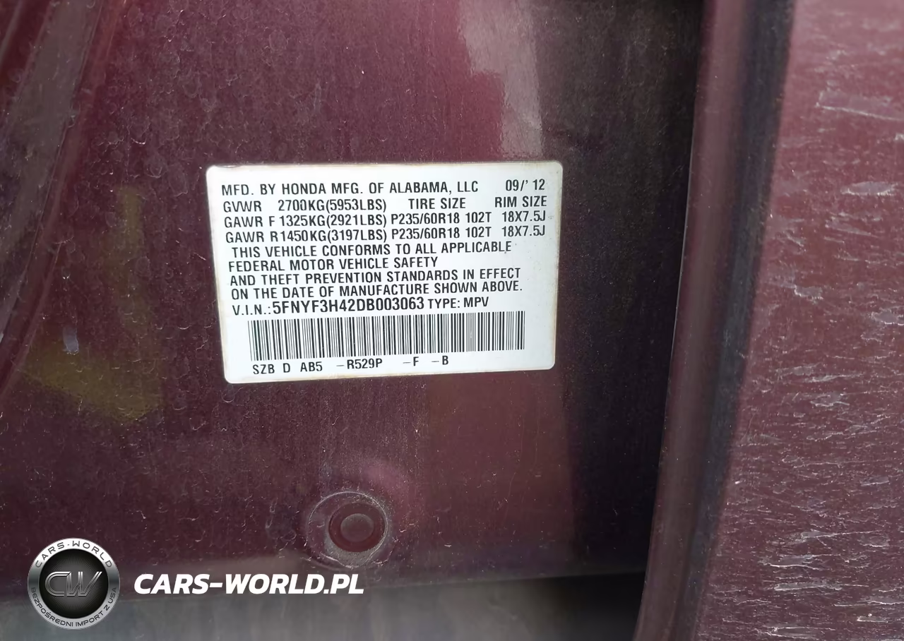 2013 Honda Pilot Ex VIN:5FNYF3H42DB003063 - 9