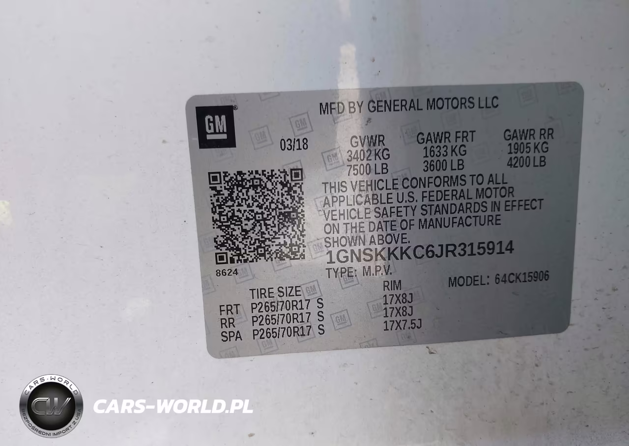 2018 Chevrolet Suburban Commercial Fleet VIN:1GNSKKKC6JR315914 - 9