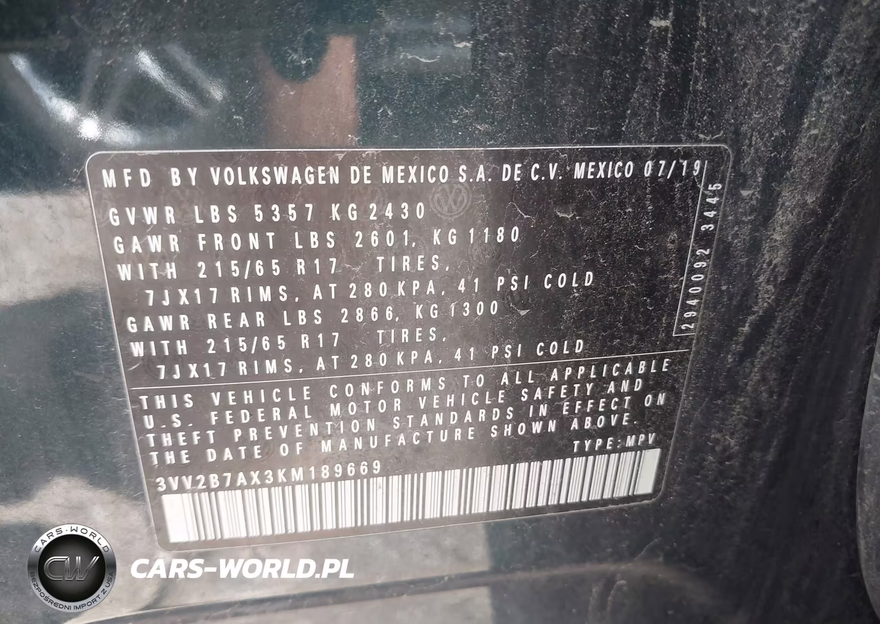2019 Volkswagen Tiguan 2.0T Se-2.0T Sel-2.0T Sel R-Line-2.0T Sel R-Line Black VIN:3VV2B7AX3KM189669 - 9