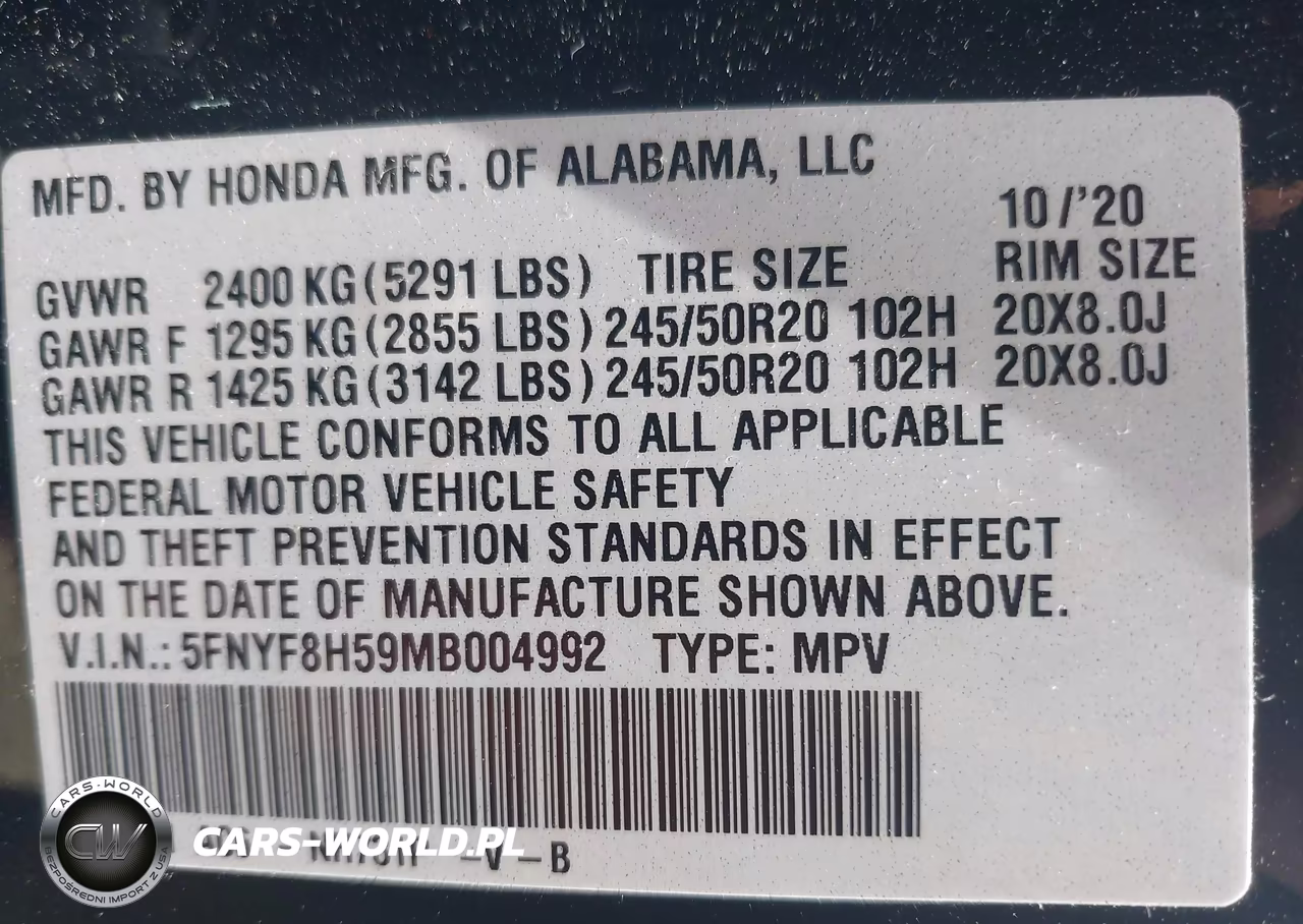 2021 Honda Passport Awd Ex-L VIN:5FNYF8H59MB004992 - 9