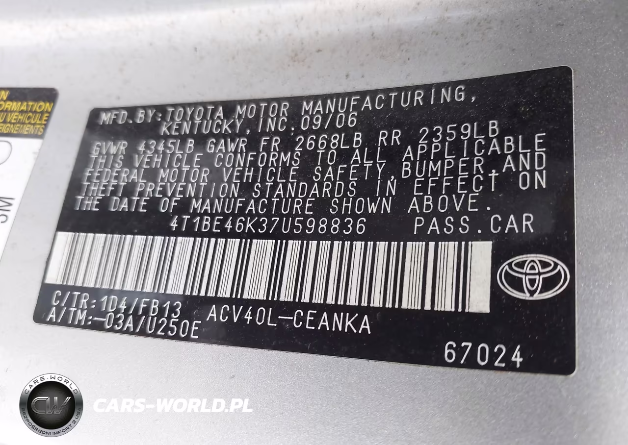 2007 Toyota Camry Le VIN:4T1BE46K37U598836 - 9