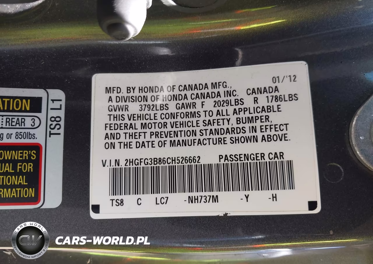 2012 Honda Civic Ex VIN:2HGFG3B86CH526662 - 9