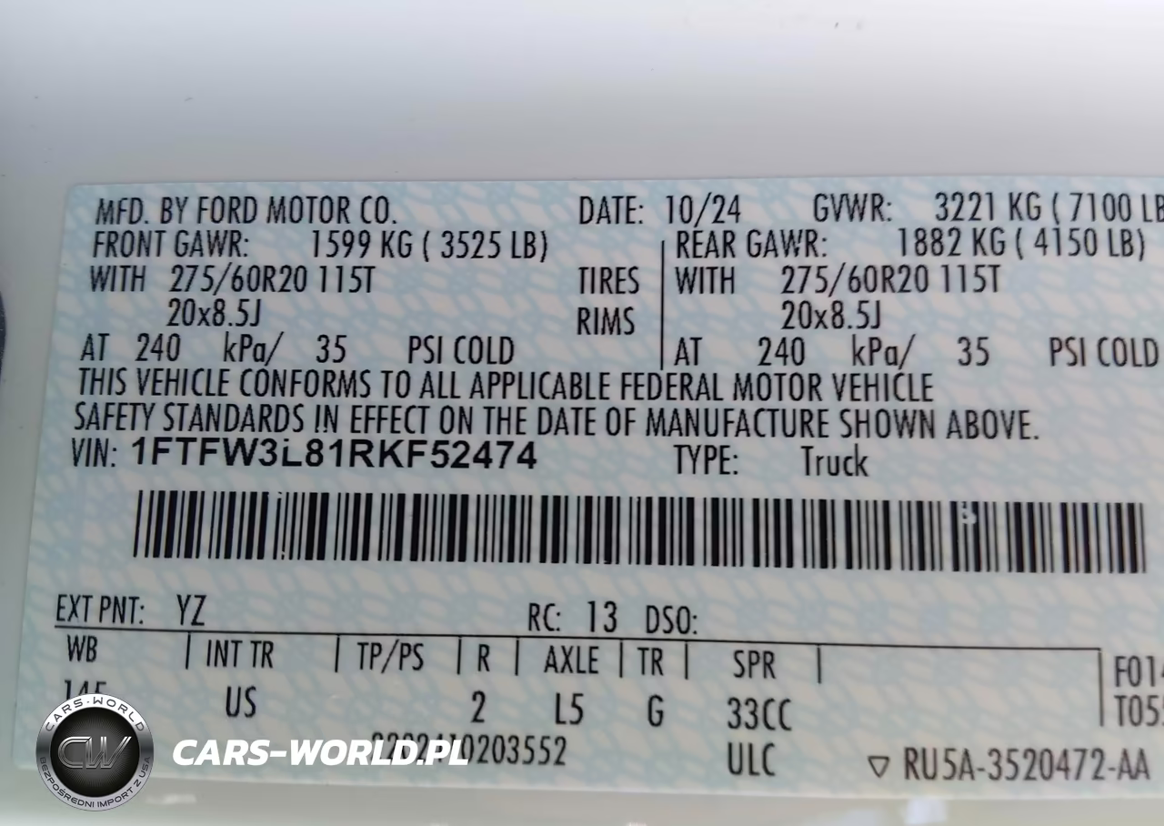 2024 Ford F-150 Xlt VIN:1FTFW3L81RKF52474 - 9