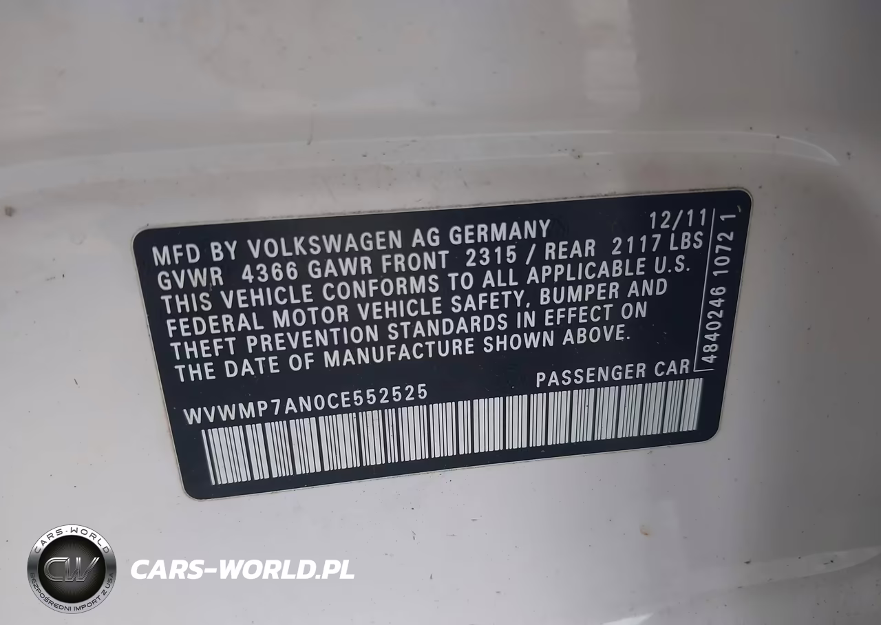 2012 Volkswagen Cc R-Line VIN:WVWMP7AN0CE552525 - 9
