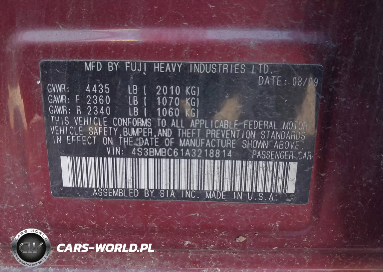 2010 Subaru Legacy 2.5I Premium VIN:4S3BMBC61A3218814 - 9