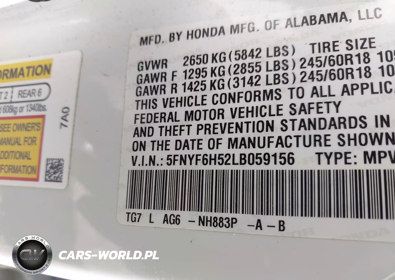 2020 Honda Pilot Awd Ex-L VIN:5FNYF6H52LB059156 - 9