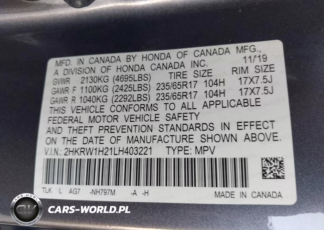 2020 Honda Cr-V 2Wd Lx VIN:2HKRW1H21LH403221 - 9