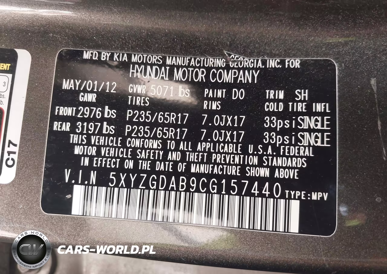 2012 Hyundai Santa Fe Gls VIN:5XYZGDAB9CG157440 - 9