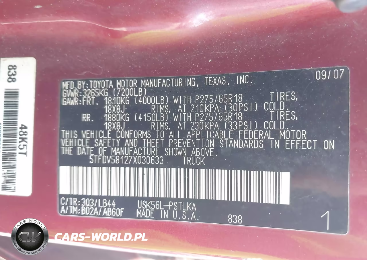 2007 Toyota Tundra Limited 5.7L V8 VIN:5TFDV58127X030633 - 9