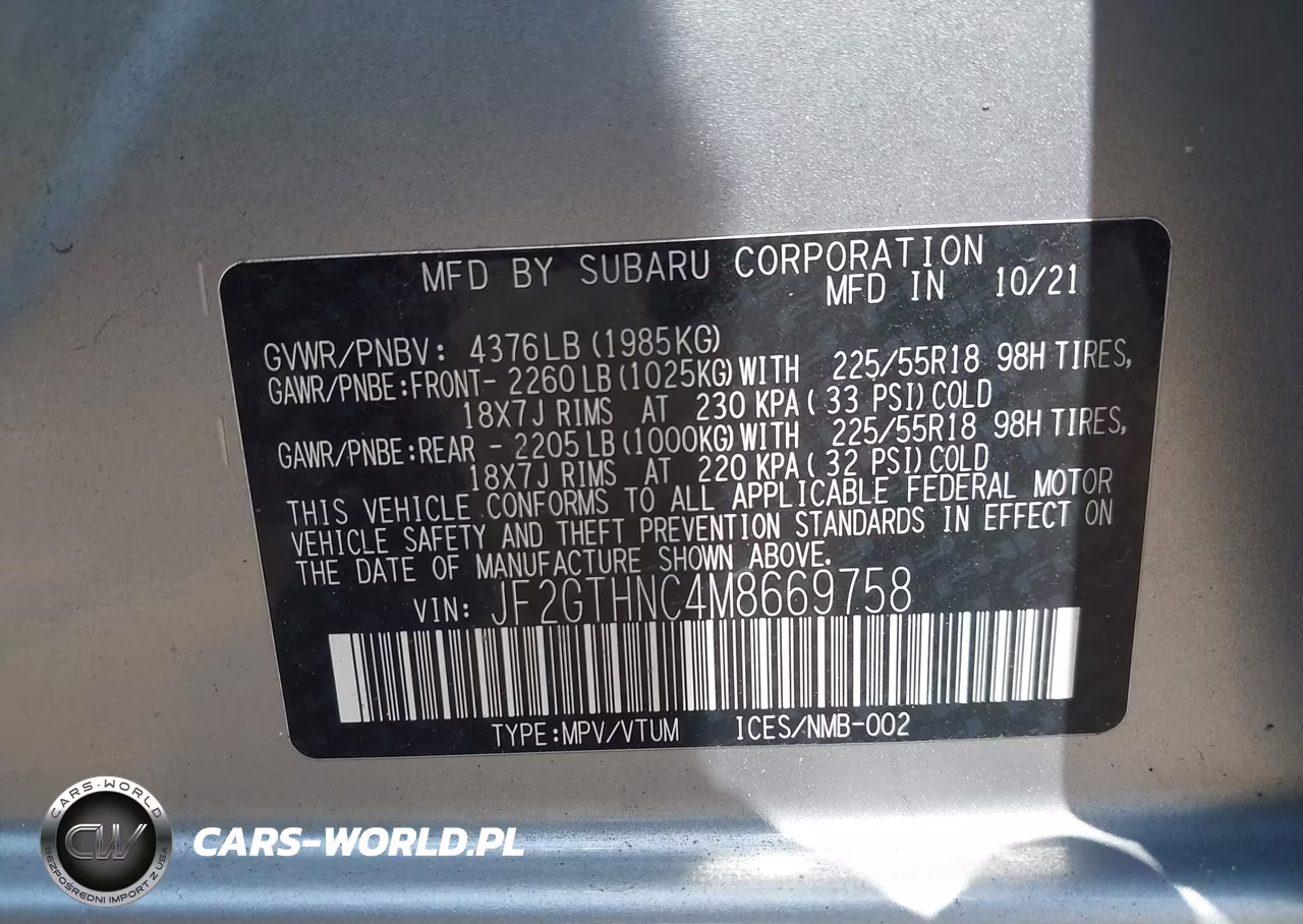 2021 Subaru Crosstrek Limited VIN:JF2GTHNC4M8669758 - 9