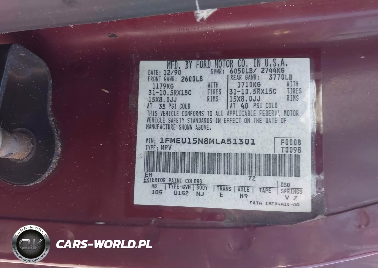 1991 Ford Bronco U100 VIN:1FMEU15N8MLA51301 - 9