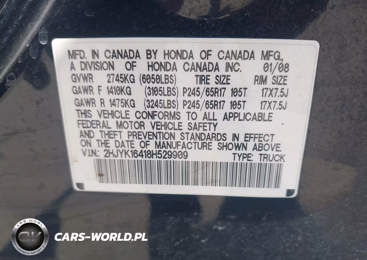 2008 Honda Ridgeline Rts VIN:2HJYK16418H529909 - 9