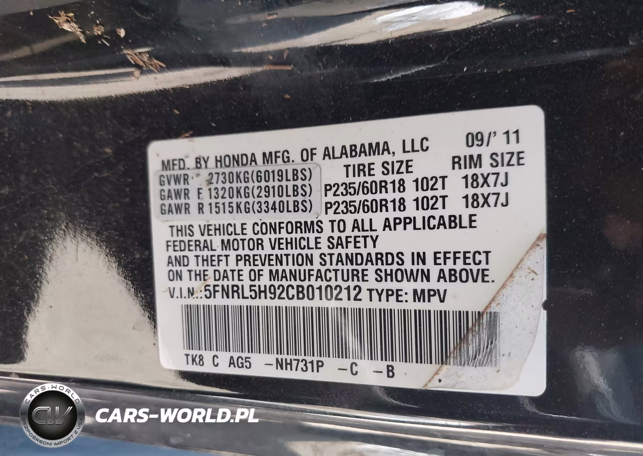 2012 Honda Odyssey Touring-Touring Elite VIN:5FNRL5H92CB010212 - 9