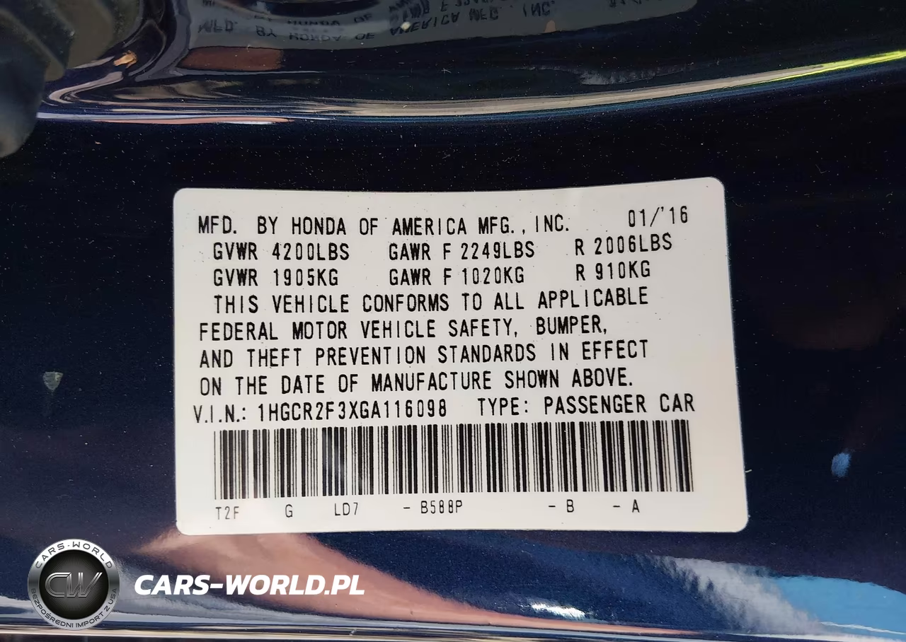 2016 Honda Accord Lx VIN:1HGCR2F3XGA116098 - 8