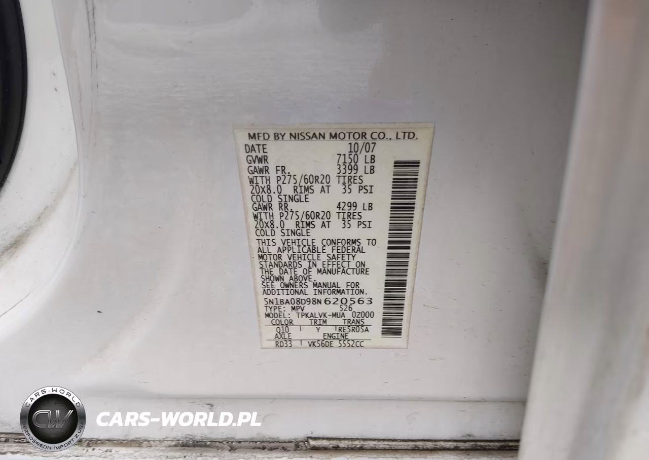 2008 Nissan Armada Le VIN:5N1BA08D98N620563 - 9