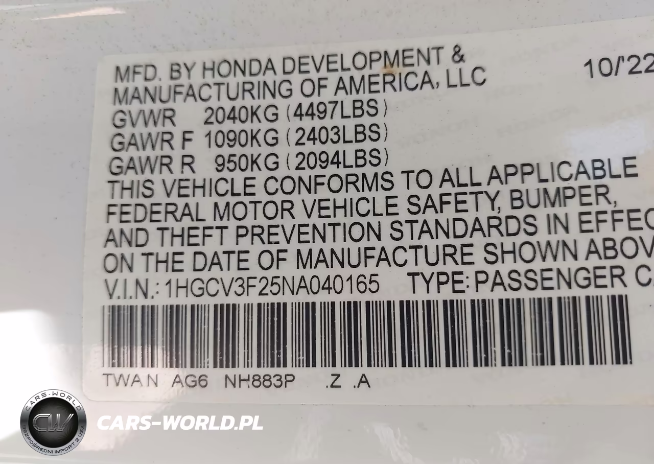 2022 Honda Accord Hybrid Sport VIN:1HGCV3F25NA040165 - 9