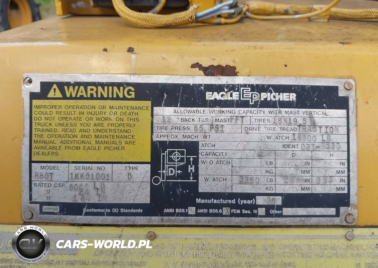 1995 Eagle Ep Picher R80T Cushion Tire Or Pneumatic Forklift Forklift VIN:1KK01001 - 9