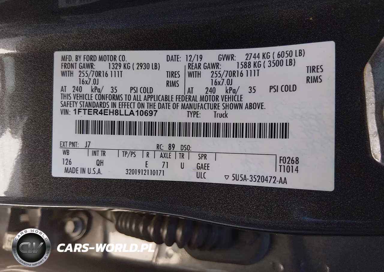 2020 Ford Ranger Xl VIN:1FTER4EH8LLA10697 - 9