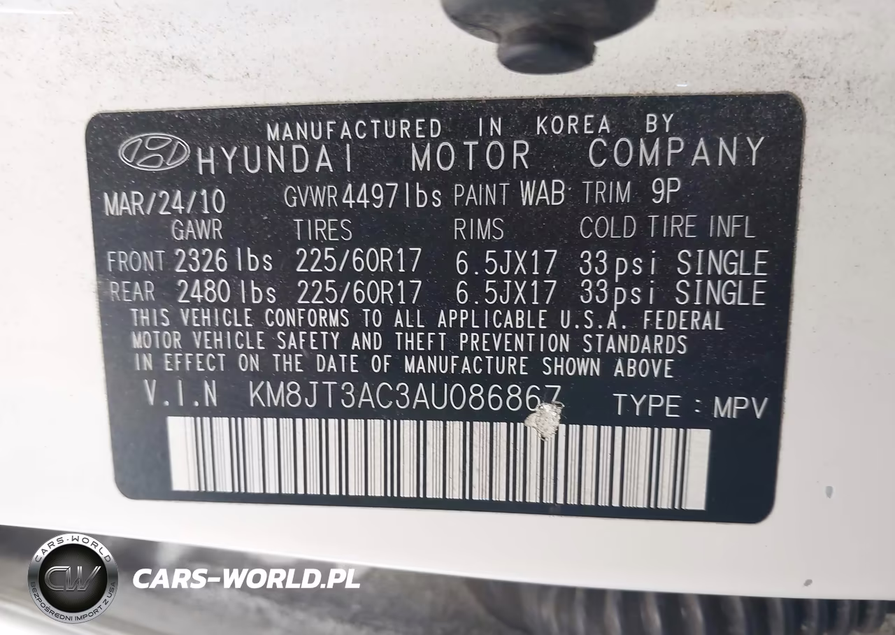 2010 Hyundai Tucson Gls VIN:KM8JT3AC3AU086867 - 9