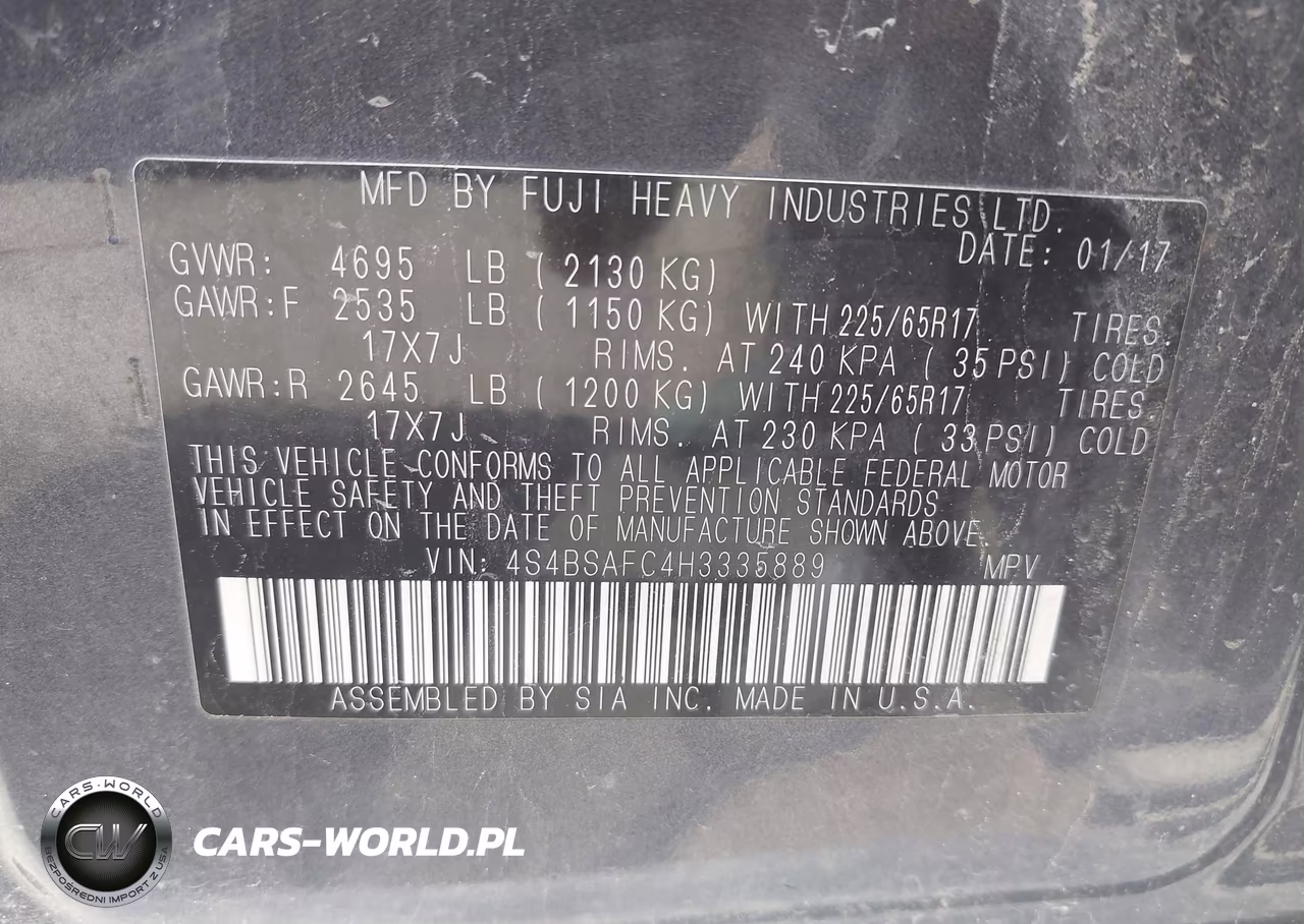 2017 Subaru Outback 2.5I Premium VIN:4S4BSAFC4H3335889 - 9